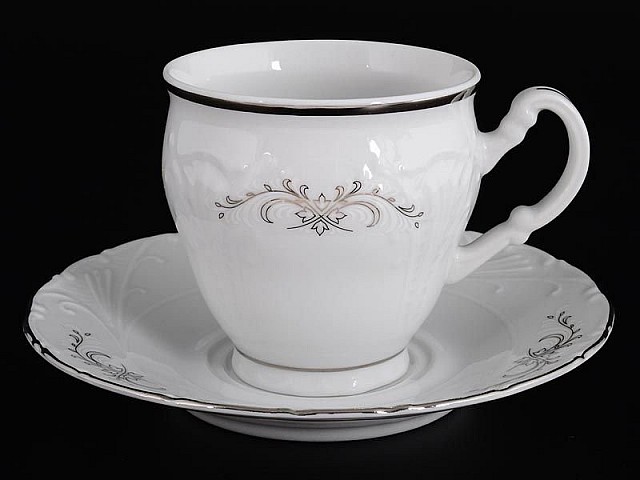 Набор чайных пар 230 мл (высокие) Лиана Серый орнамент отводка платина MZ