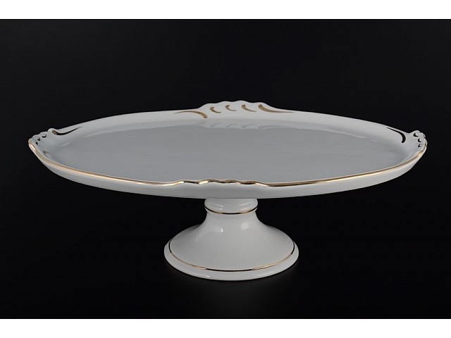 Блюдо овальное Золотая полоса Корона Queens Crown на ножке 37 см