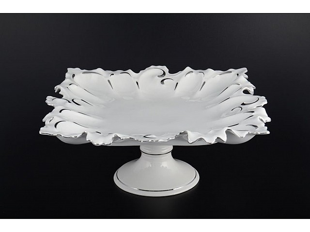 Блюдо фигурное квадратное 41 см на ножке Платиновый узор Корона Queens Crown