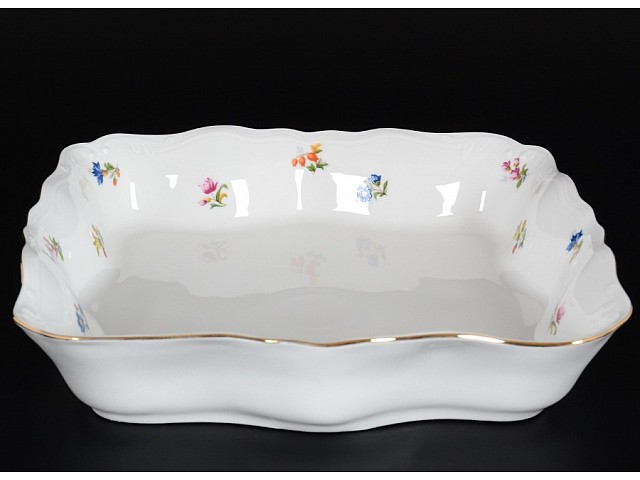 Салатник квадратный 26 см Мелкие цветы отводка золото Queens Crown