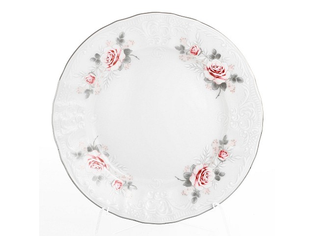 Набор тарелок 25 см Бернадотт Серая роза платина 6 шт