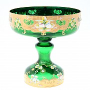 Фруктовница на ножке Лепка Зеленая E-V Bohemia 26 см