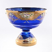 Фруктовница на ножке Bohemia Лепка синяя 30 см