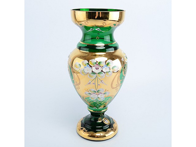 Ваза для цветов Лепка Зеленая E-V Bohemia на ножке 30 см