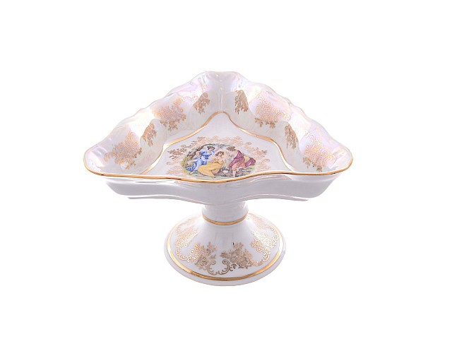 Салатник треугольный 19 см на ножке Мадонна перламутр Корона Queens Crown