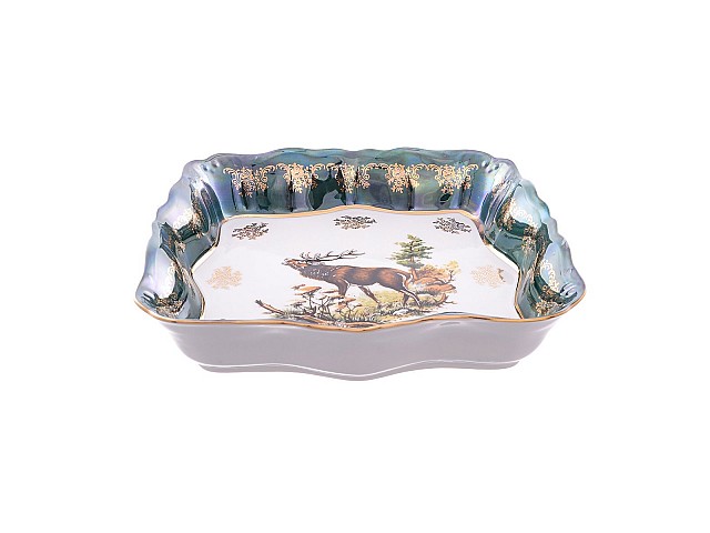 Салатник квадратный 26 см Охота зеленая Корона Queens Crown