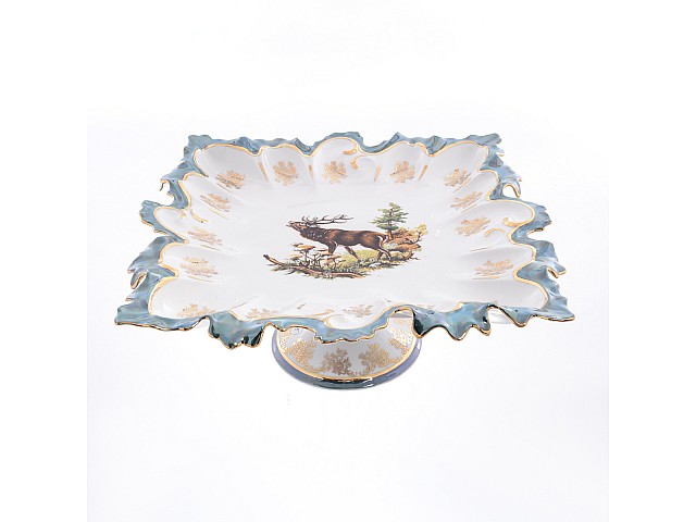 Блюдо на ножке Охота зеленая Корона Queens Crown 41 см