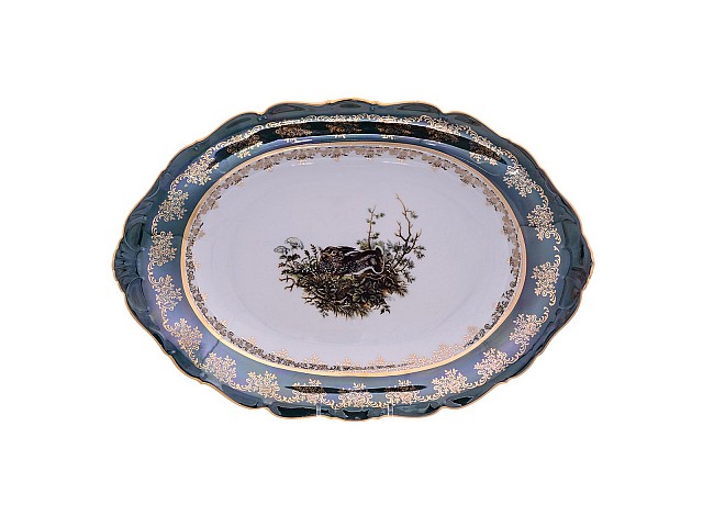 Блюдо для хлеба 32 см Охота зеленая Корона Queens Crown