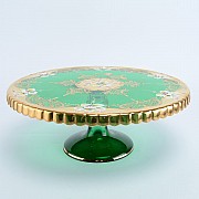 Тортница на ножке 32 см Bohemia Лепка Зеленая E-V