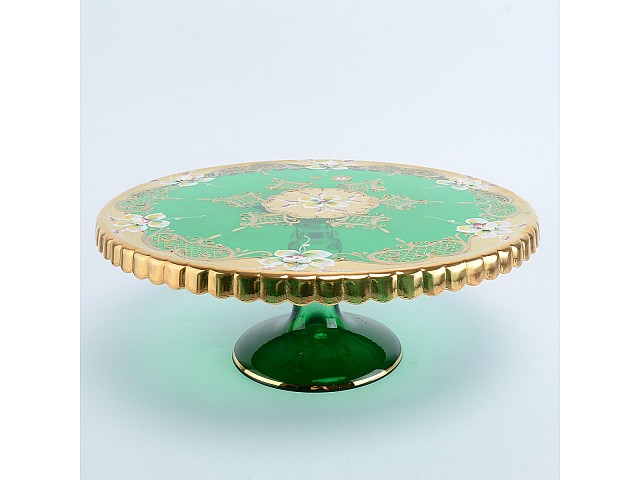 Тортница на ножке 32 см Bohemia Лепка Зеленая E-V