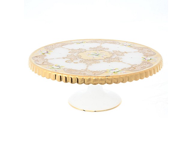 Тортница на ножке 32 см Bohemia Лепка Белая E-V