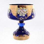 Конфетница на ножке 18 см Bohemia Лепка Синяя E-V