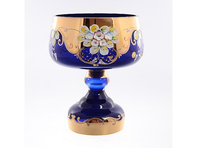 Конфетница на ножке 18 см Bohemia Лепка Синяя E-V