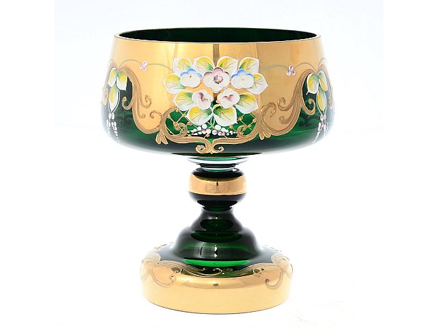 Конфетница на ножке 18 см Bohemia Лепка Зеленая E-V