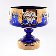 Конфетница на ножке 23 см Bohemia Лепка Синяя E-V