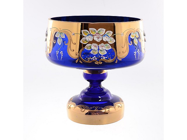 Конфетница на ножке 23 см Bohemia Лепка Синяя E-V