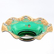 Фруктовница Веер 30 см Bohemia Лепка Зеленая E-V