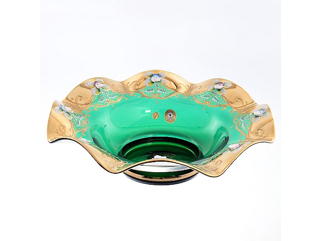 Фруктовница Веер 30 см Bohemia Лепка Зеленая E-V