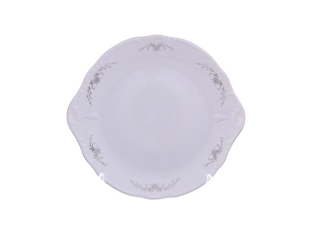 Тарелка для торта Констанция Серый орнамент Отводка платина Thun 27 см