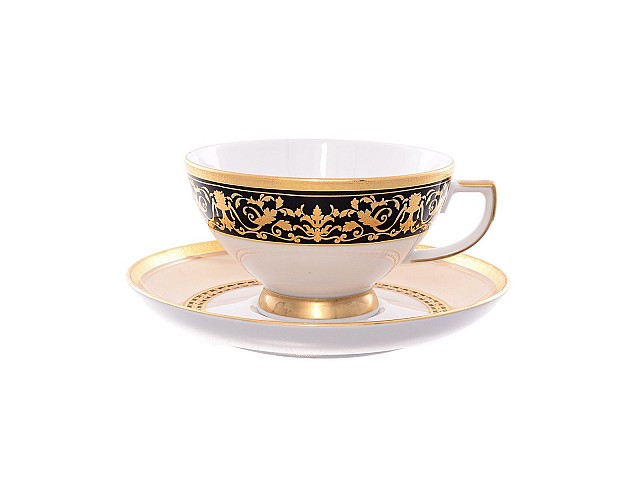 Набор чайных пар Falkenporzellan Harmony Crem Black 220 мл 6 пар