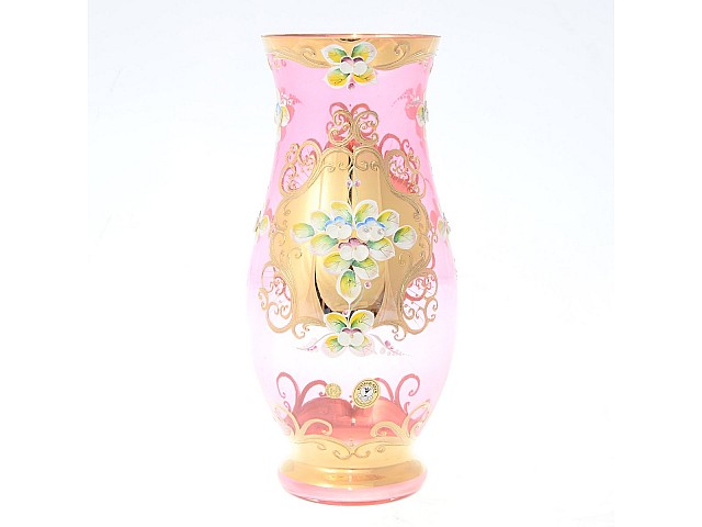 Ваза Bohemia лепка золотая E-S 30 см розовая
