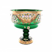 Фруктовница на ножке Bohemia Лепка Зеленая E-V 26 см