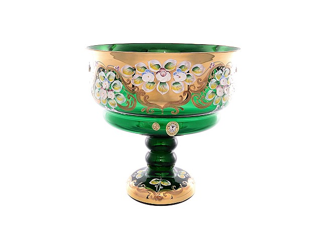 Фруктовница на ножке Bohemia Лепка Зеленая E-V 26 см