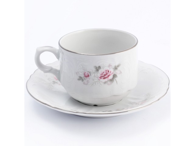 Набор чайных пар Серая роза платина Bernadotte 250 мл (6 пар)