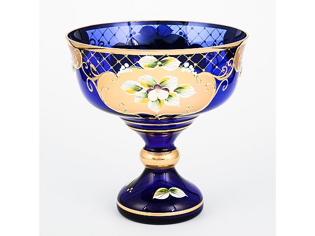Конфетница стеклянная Конфетница Лепка синяя И-В Bohemia Crystal 16 см