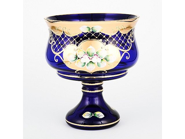 Конфетница на ножке Конфетница Лепка синяя И-В Bohemia Crystal 16 см