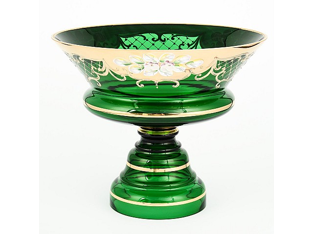 Фруктовница на ножке 26 см Bohemia Crystal Лепка зеленая S-A