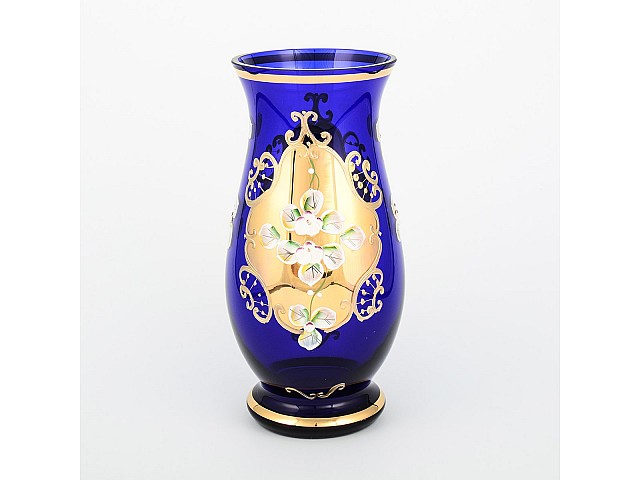 Ваза для цветов Лепка Синяя S-A Bohemia Crystal широкая 21 см