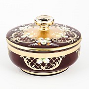 Конфетница с крышкой 16 см Bohemia Crystal Лепка Зеленая S-A