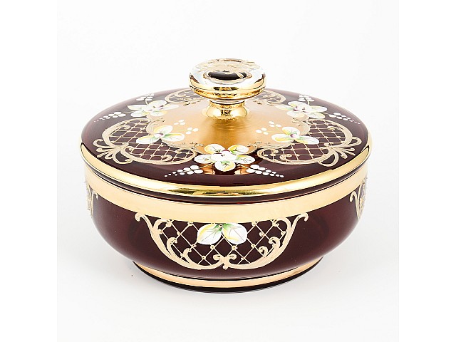 Конфетница с крышкой 16 см Bohemia Crystal Лепка Зеленая S-A