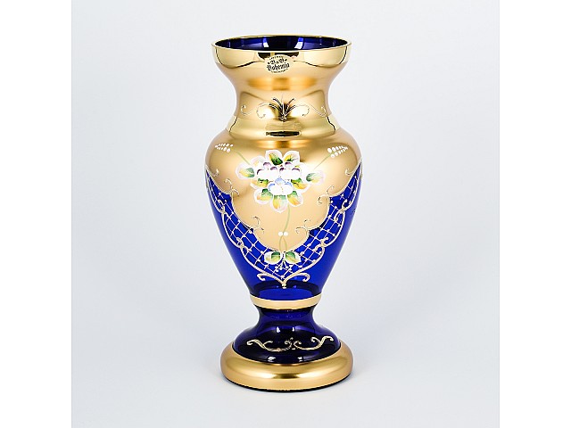 Ваза для цветов Лепка Синяя B-L Bohemia на ножке 26 см