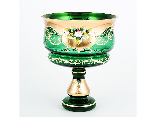 Ваза для конфет стеклянная Лепка зеленая И-В Bohemia Crystal 16 см