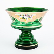 Конфетница на ножке Bohemia Crystal Лепка И-В зеленая 12 см
