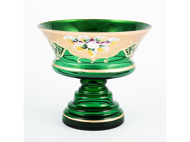 Конфетница на ножке Bohemia Crystal Лепка И-В зеленая 12 см