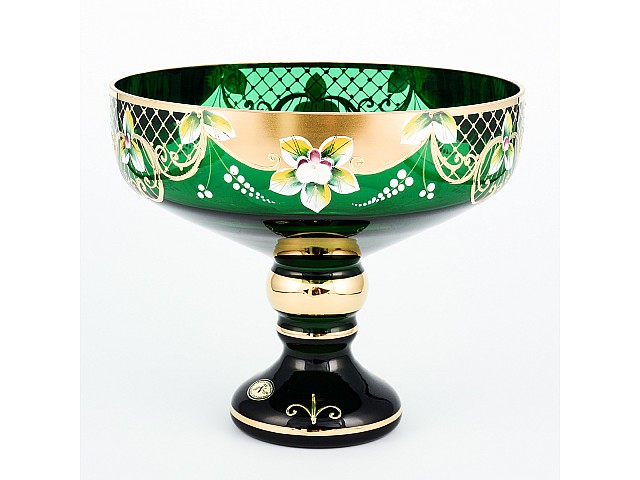 Конфетница на ножке Лепка зеленая И-В Bohemia Crystal 20 см