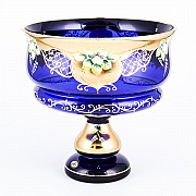 Конфетница на ножке Лепка синяя И-В Bohemia Crystal 26 см