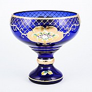 Конфетница на ножке Лепка синяя И-В Bohemia Crystal 20 см