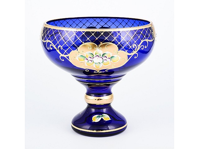 Конфетница на ножке Лепка синяя И-В Bohemia Crystal 20 см