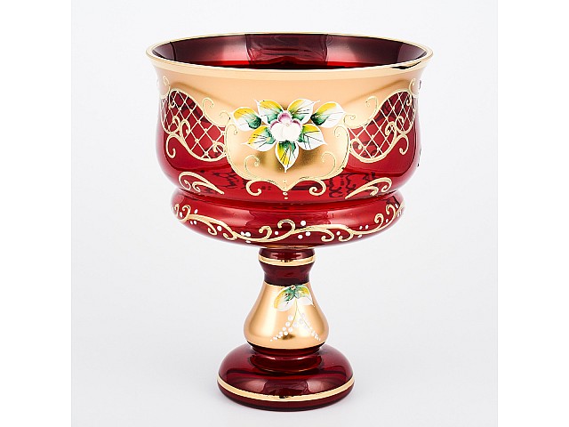 Конфетница на ножке Лепка красная И-В Bohemia Crystal 16 см