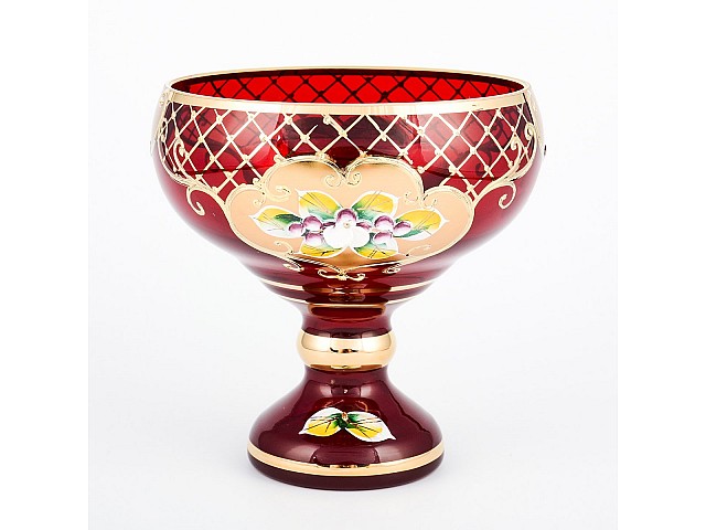 Конфетница на ножке Лепка красная И-В Bohemia Crystal 13 см