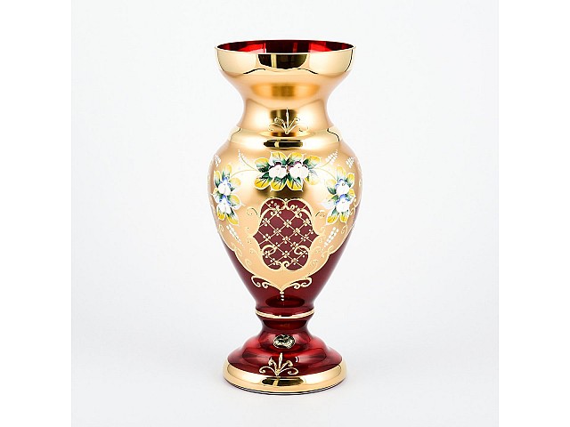 Ваза для цветов И-В красная Bohemia Crystal на ножке 30 см