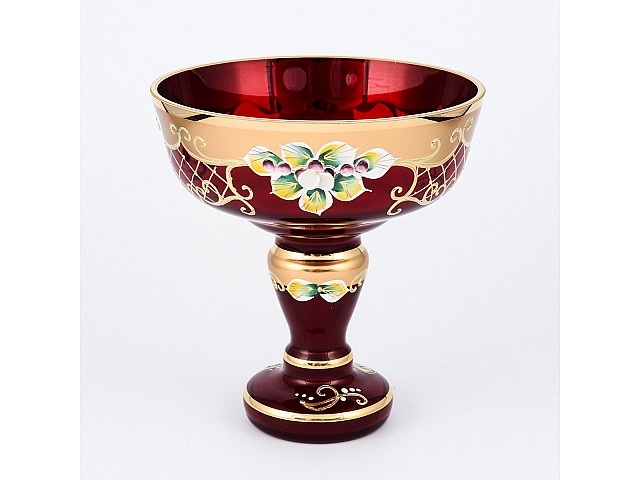 Конфетница Bohemia Crystal Лепка красная золото 16 см