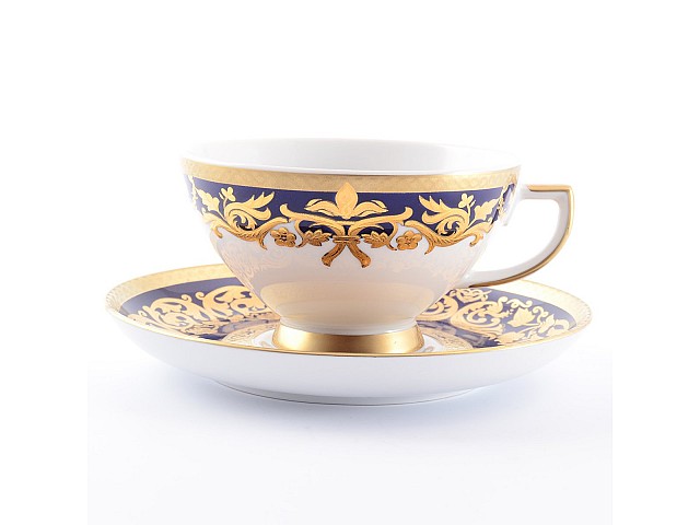 Набор чайных пар Falkenporzellan Natalia cobalt gold 220 мл 6 пар