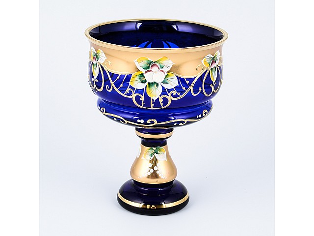 Конфетница на ножке Лепка синяя И-В Bohemia Crystal 13 см