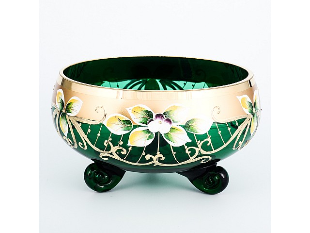 Конфетница тройножка Зеленая Bohemia Star Crystal 13см