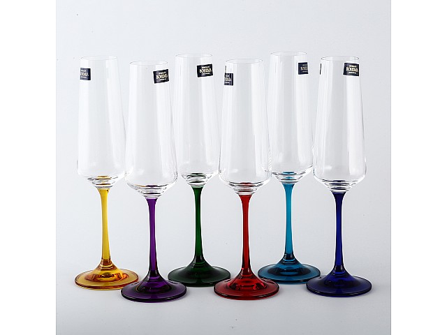Набор фужеров для шампанского 160 мл цветной Наоми Crystalite Bohemia 6 шт